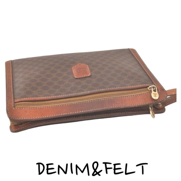 CELINE Brown Macadam Blason Pattern PVC/Leather Hand Bag/Clutch/Cosmetic Bag 🤎 - Picture 5 of 16